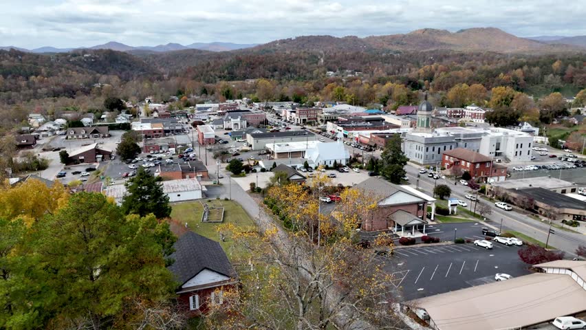 aerial over fall leaves in murphy nc, north carolina