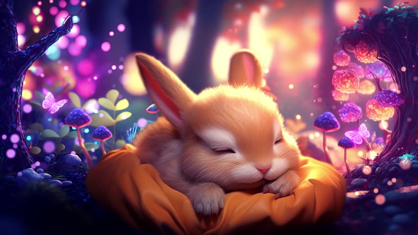 rabbit sleeping animation, Lullaby for Babies to go to sleep, Cozy and Nice Dream Looping Footage Royalty-Free Stock Footage #3391245343