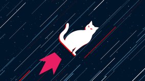 Cat icon flies through the universe on a jet propulsion. The symbol in the center is shaking due to high speed. Seamless looped 4k animation on dark blue background with stars - Powered by Shutterstock - Get 15% off with code: PIKWIZARD15