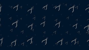 Round pliers symbols float horizontally from left to right. Parallax fly effect. Floating symbols are located randomly. Seamless looped 4k animation on dark blue background