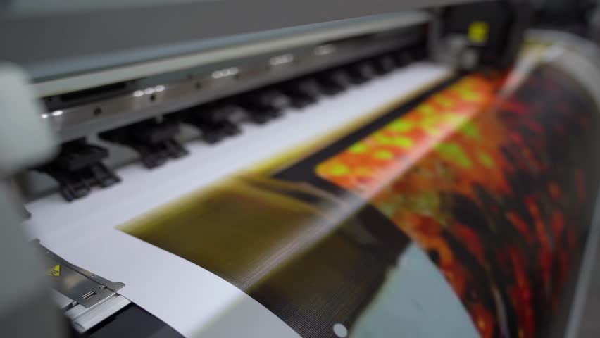 Plotter printing. Printing services and printing. The plotter prints the image. Royalty-Free Stock Footage #3391338211