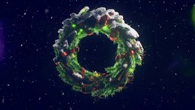 3D animated intro scene of green Christmas wreath illuminated with ornaments and lights 4k animation - Powered by Shutterstock - Get 15% off with code: PIKWIZARD15