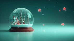 3D rendered intro scene of snow globe, growing Christmas trees and illuminated house inside it, appearing stars around it. - Powered by Shutterstock - Get 15% off with code: PIKWIZARD15