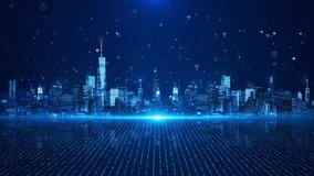 3D 4K Futuristic digital Smart city skyline. Big data, Artificial intelligence, Internet of things. cyberpunk and retro wave downtown cityscape at night. Worldwide metaverse. 3D Illustration - Powered by Shutterstock - Get 15% off with code: PIKWIZARD15