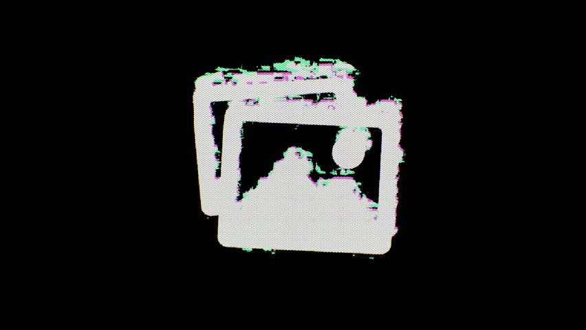 An images or photos icon glitches in, wavers for a few seconds, and then glitches out. Alpha channel Premultiplied - Matted over black | Shutterstock HD Video #3391467491