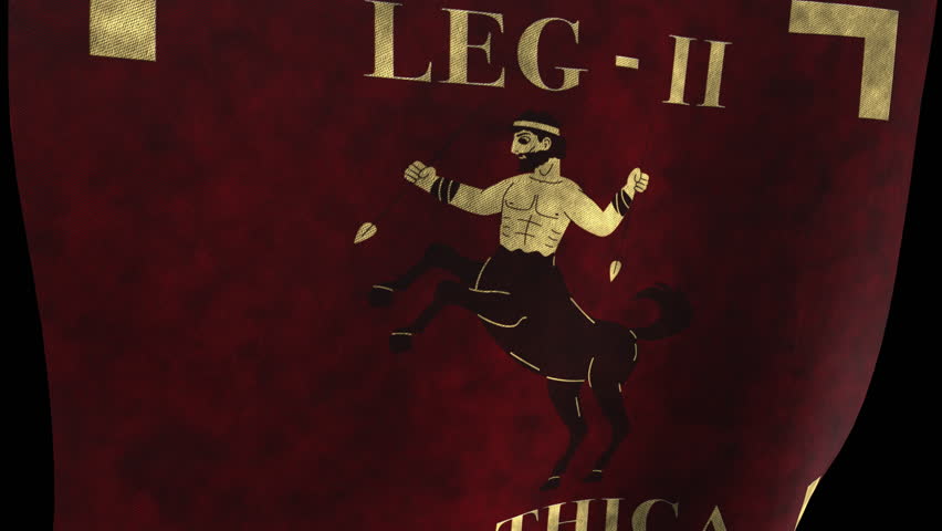 The Roman Legion Vexillum - LEG II PARTHICA -  Red flag animation on a black background