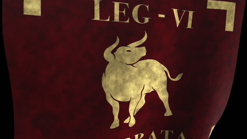 The Roman Legion Vexillum - LEG VI FERRATA -  Red flag animation on a black background