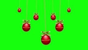 3d realistic hanging 4K Christmas balls animation rotating and isolated on Green Screen Decorative Christmas Balls ornaments Package Christmas Tree balls Hanging and Moving for Card Template.