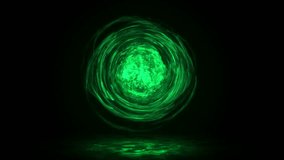 Magic round portal. Futuristic green swirl teleport with many sparks. Animation of fantasy glowed circle frame. Futuristic teleport podium with reflective floor, healing aura for game interface.  - Powered by Shutterstock - Get 15% off with code: PIKWIZARD15