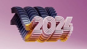 3D Render 2024 New Year Animation. 2024 Concept. Loop New Year Video. 2024 on colorful background. Happy New Year celebration concept. New Year composition.