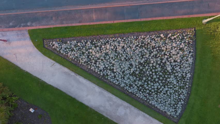 Aerial: Flower bed in the The Government Gardens, Rotorua, New Zealand
