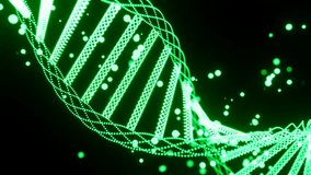 Animation of rotating DNA strands. Design. Green spinning abstract dna spiral rotating on a black background with tiny particles. - Powered by Shutterstock - Get 15% off with code: PIKWIZARD15