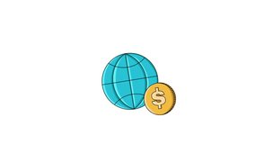 animated video of the globe icon and dollar coins