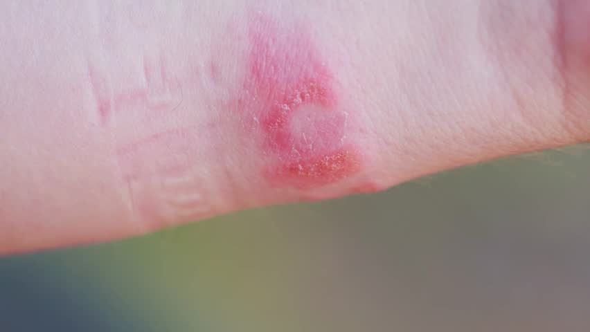 A fitness bracelet with a silicone strap taken from a person s hand. Redness, irritation and itching on the hand from the watch strap. Allergic contact dermatitis, close-up | Shutterstock HD Video #3391796939