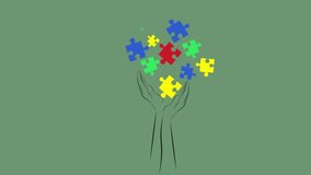autism symbol. puzzle tree. hands hold puzzles. 4K video illustration. - Powered by Shutterstock - Get 15% off with code: PIKWIZARD15