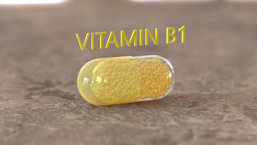 Vitamin B1 - Animated Vitamin Capsule Concept. 3d illustration. 3D Illustration