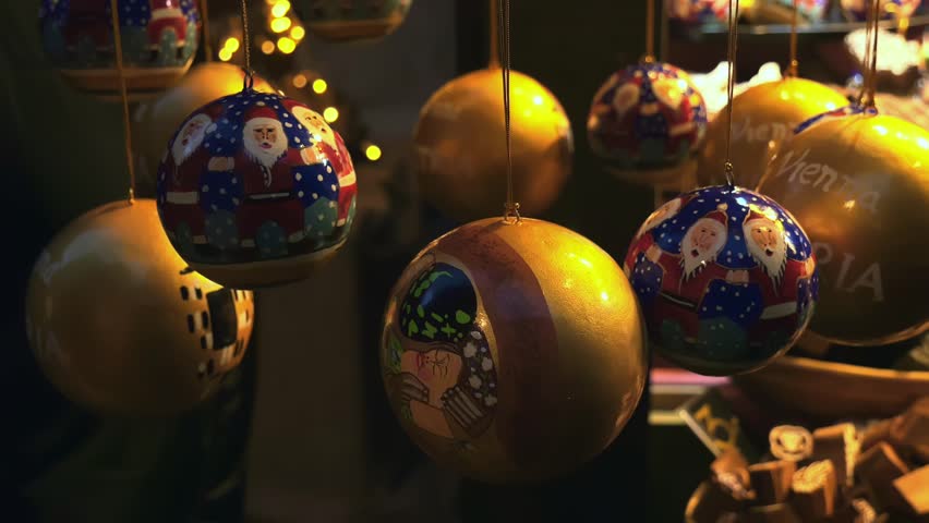 Christmas (New Year) decorations - balls (Christmas Bauble). Handmade Christmas toys. Fair. Vienna, Austria. | Shutterstock HD Video #3391961863