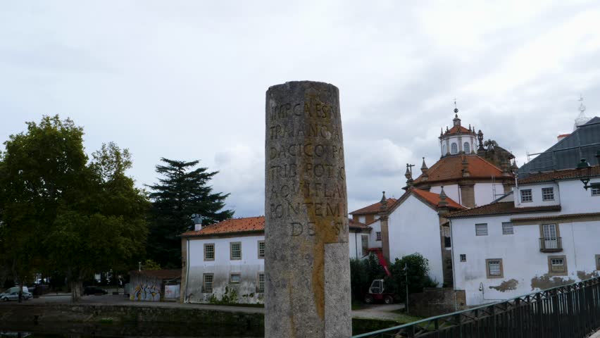 Inscribed Pillar by Roman Bridge, Chaves, Portugal