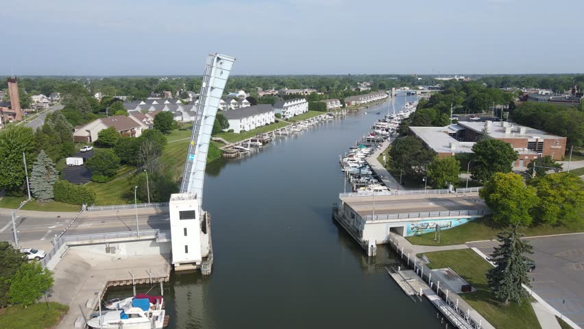 Timelapse of a drawbridge over Black River in downtown Port Huron, Michigan, USA