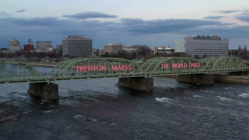 Aerial view of bridges over the Delaware River in Trenton, New Jersey.