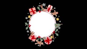 Merry Christmas and Happy New Year Decorative Greeting Card. Celebration Banner Template Isolated on Black  Xmas Decorations Set Winter Background with snowflakes motion Creative Vertical design.