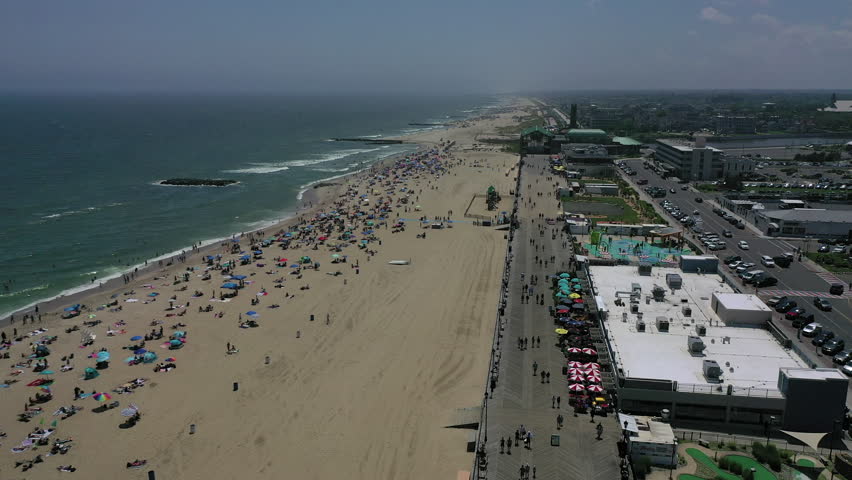 Aerial view of the beach in Asbury Park, New Jersey.