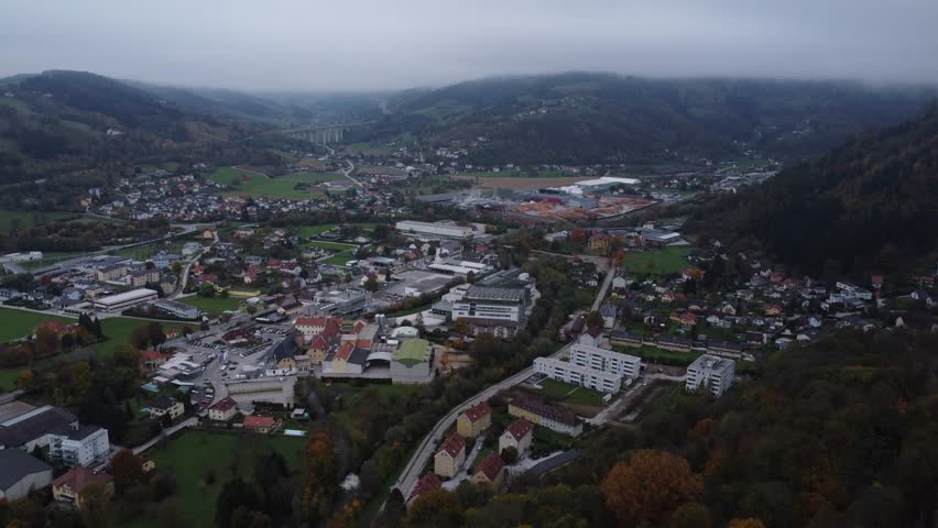 areal view of old castle in forest  - top view wolfsberg 