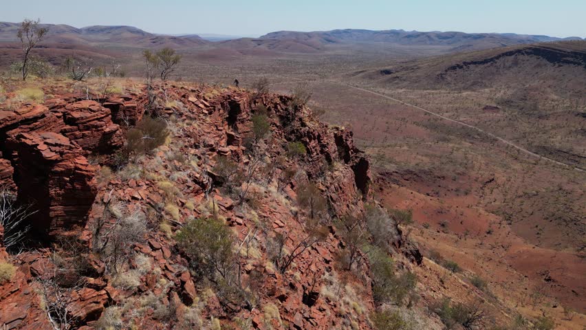Dry ridges of Western Australia mountains hiking adventure drone shot