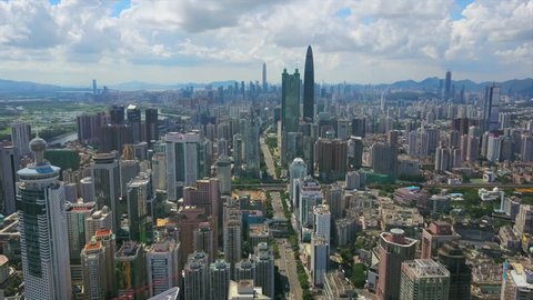 sunny day shenzhen cityscape downtown traffic road aerial panorama 4k china