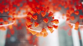 Detailed plastic model of coronavirus, offering close-up view of COVID-19 cell bacteria. Explore world of viruses and the science behind the pandemic in captivating video