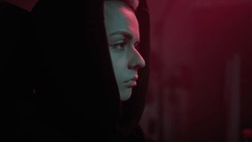 Lady hacker in hood currently monitoring server deciphering process on computer. Obtaining data through unauthorized methods. Expert in decoding and encoding - Powered by Shutterstock - Get 15% off with code: PIKWIZARD15