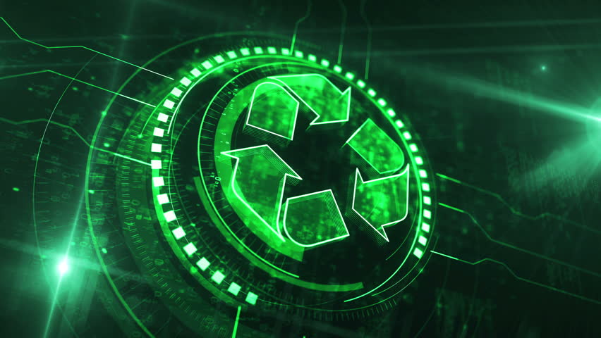 Vertical video: Recycling ecology and eco friendly symbol digital concept. Network, cyber technology and computer background abstract 3d seamless and loopable.