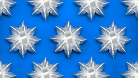 Set of foil spinning white bows isolated on blue background. Ballet of present decoration for holiday. Gift artistry, stop motion animation magic. - Powered by Shutterstock - Get 15% off with code: PIKWIZARD15