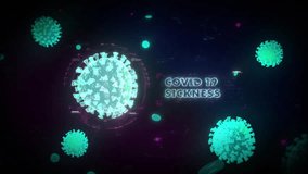Text Covid-19 Sickness Appears On Screen With Pandemic Virus Cells In Background. Global Pandemic Virus Digital Background. Projections Of Pandemic Virus Cells In Dark Violet Background - Powered by Shutterstock - Get 15% off with code: PIKWIZARD15