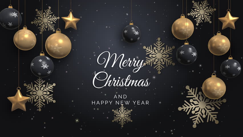 Hand drawn painting brush marry christmas and happy new year with ball star snowflake confetti gold animate background wallpapers. Loop motion graphic