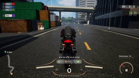 Competitive virtual motorcycle racing tournament in the modern driving simulator. Losing the virtual motorcycle racing action. Coming second to the finish in the virtual motorcycle racing game
