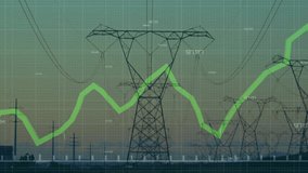 Animation of financial data processing over electricity pylon. Global wind energy, environment, business, connections, computing and data processing concept digitally generated video. - Powered by Shutterstock - Get 15% off with code: PIKWIZARD15