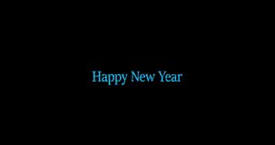 Animation of happy new year text in blue with pink fireworks on black background. New year, celebration, 31 december, party and tradition, digitally generated video.