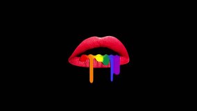 Female red lips with rainbow paints against black background. Support of lgbtqia people rights. Stop motion, animation. Concept of lgbt, human rights, freedom, love, surrealism, abstract art - Powered by Shutterstock - Get 15% off with code: PIKWIZARD15
