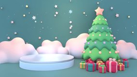 Looped empty podium with Christmas tree and gifts. - Powered by Shutterstock - Get 15% off with code: PIKWIZARD15