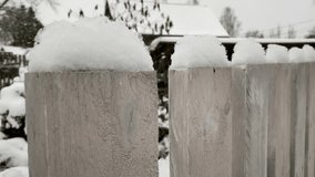 white wooden fence covered with snow in the courtyard of a house in winter - Powered by Shutterstock - Get 15% off with code: PIKWIZARD15