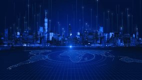 3D Digital Futuristic Business City. 4K cityscape with skyscrapers. Technology concept. hyperlapse Lines Worldwide Web, Internet Connectivity Big Data. Digital Data Network. 3D Illustration - Powered by Shutterstock - Get 15% off with code: PIKWIZARD15