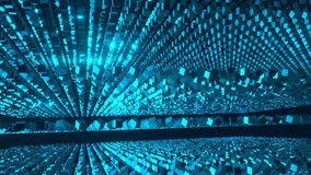 Abstract moving cubes. Blue illuminated and transparent cube animation. Technology, system, pattern, geometry, shape, science. - Powered by Shutterstock - Get 15% off with code: PIKWIZARD15