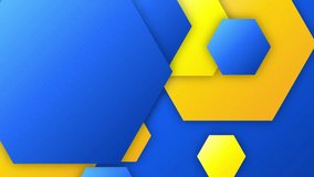 Bright blue yellow minimal hexagon design. Abstract geometric motion background. Seamless loop. 4K footage