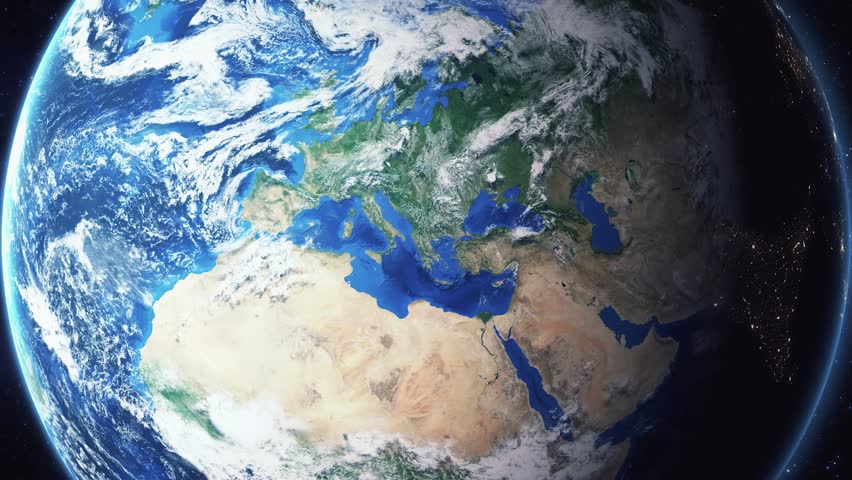 Earth zoom in from space and focus on Karditsa, Greece. 3D Animation. Background for travel intro.