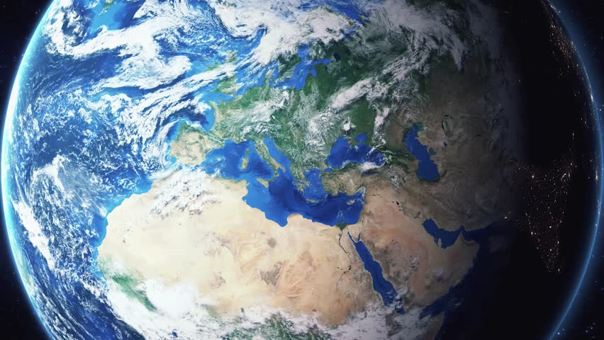 Earth zoom in from space and focus on Kozani, Greece. 3D Animation. Background for travel intro.