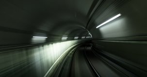 Point of view timelapse clip of a subway train journey.
