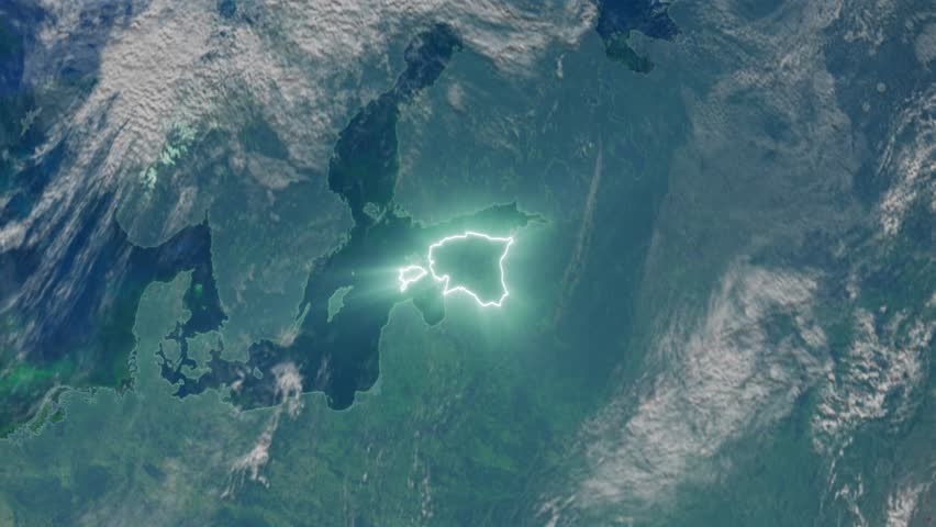 Realistic Earth Orbit and Zoom Glowing Borders Estonia
