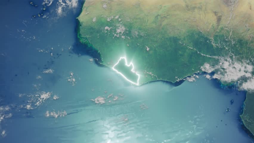 Realistic Earth Orbit and Zoom Glowing Borders Liberia
