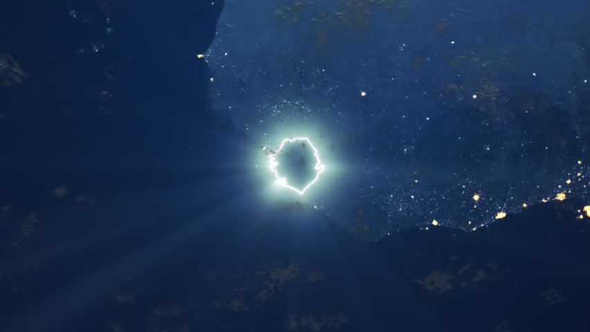 Realistic Earth Night Orbit and Zoom Glowing Borders Sierra Leone